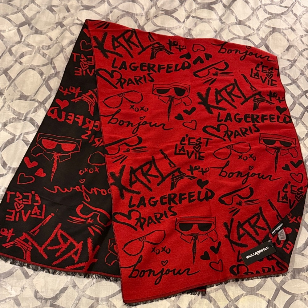 Karl Lagerfeld Red and Black Scarf